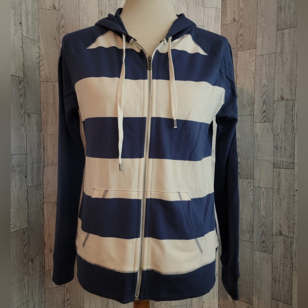 American Living navy blue&white stripped zippered jacket sz M sweatshirt/hoodie